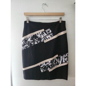 White House Black Market Lined Pencil Skirt Size 6 Black White With Beige Stripe